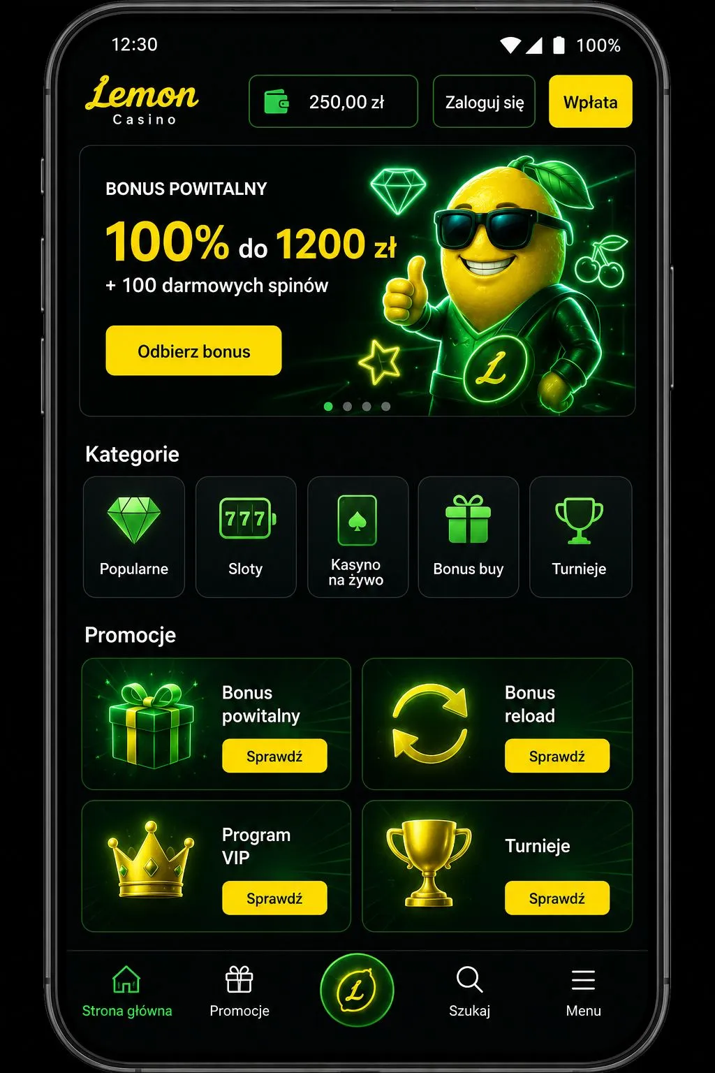 Aplikacja mobilna — Lemon Casino